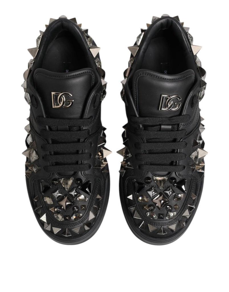Dolce & Gabbana Black Leather Studded Low Top Sneakers Shoes - Beyzy Store - Dolce & Gabbana
