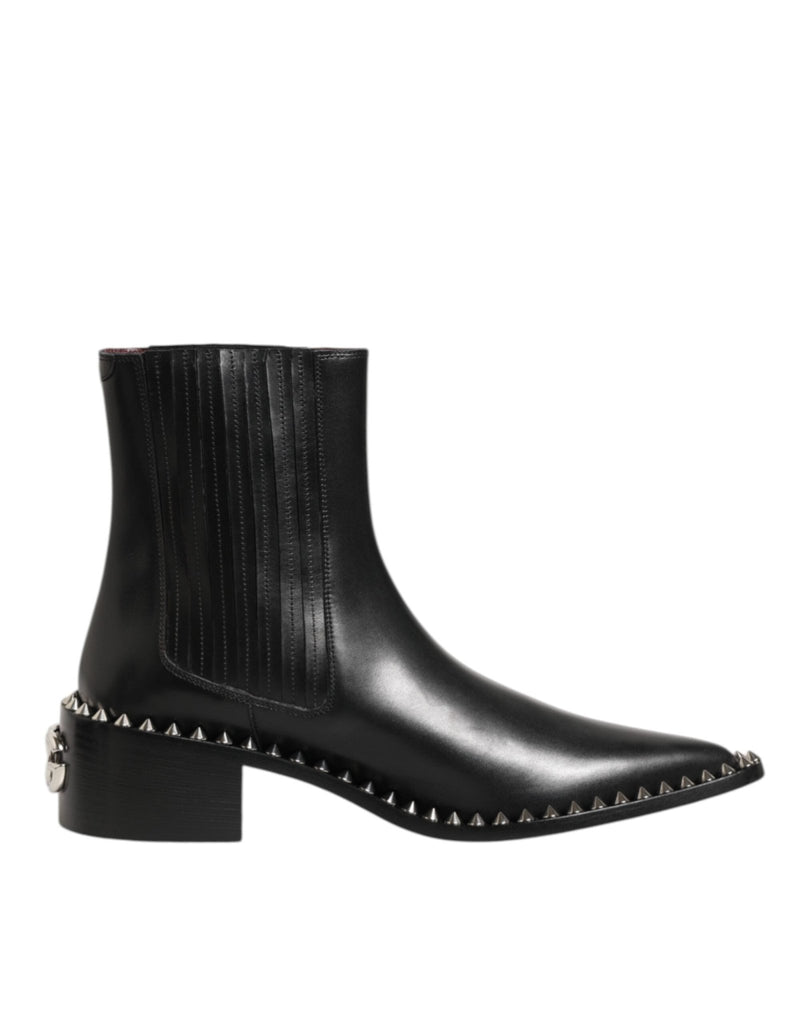 Dolce & Gabbana Black Leather Studded Men Short Boots Shoes - Beyzy Store - Dolce & Gabbana