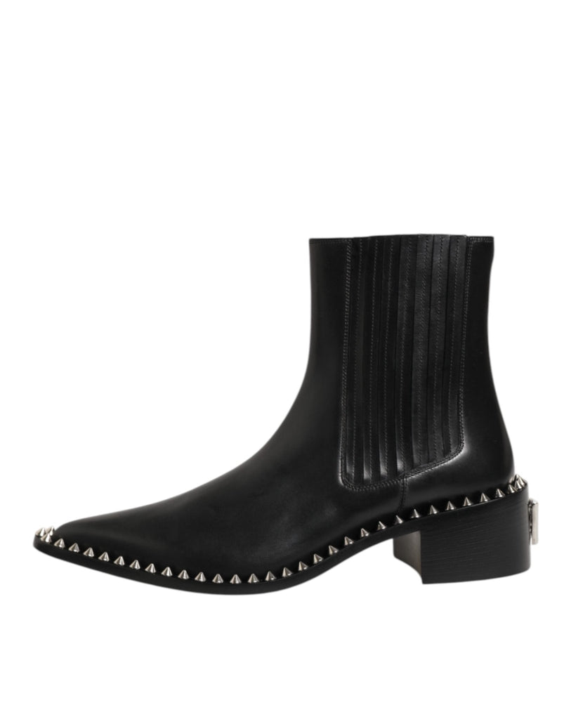 Dolce & Gabbana Black Leather Studded Men Short Boots Shoes - Beyzy Store - Dolce & Gabbana