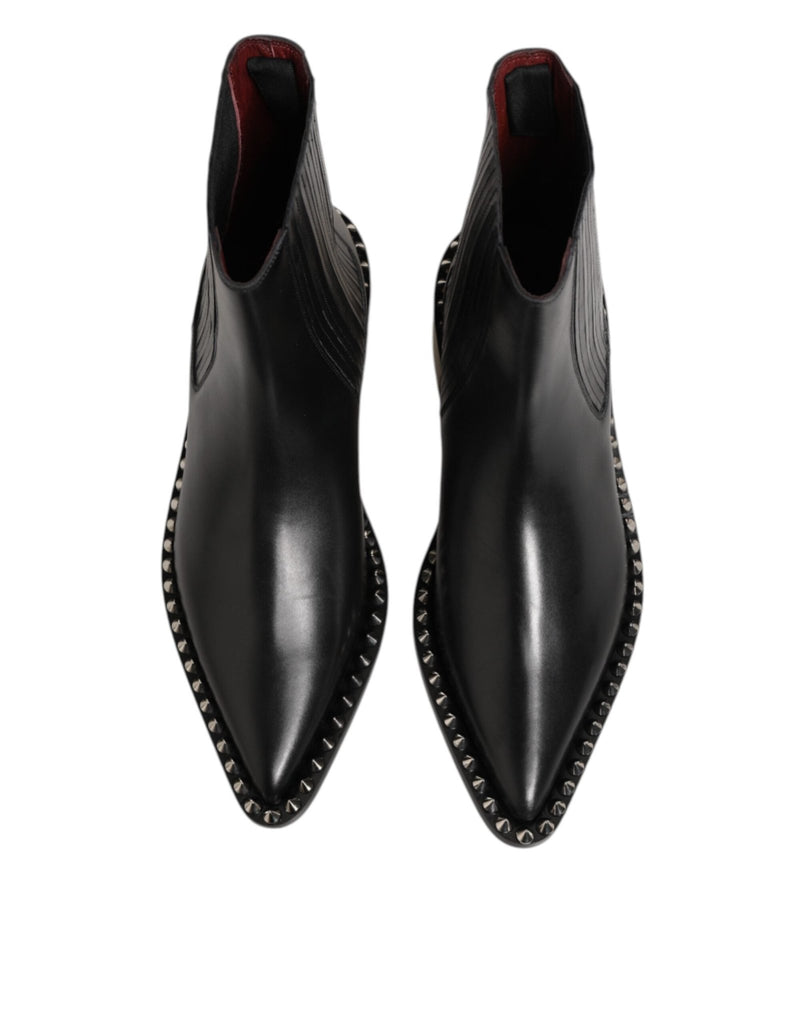 Dolce & Gabbana Black Leather Studded Men Short Boots Shoes - Beyzy Store - Dolce & Gabbana