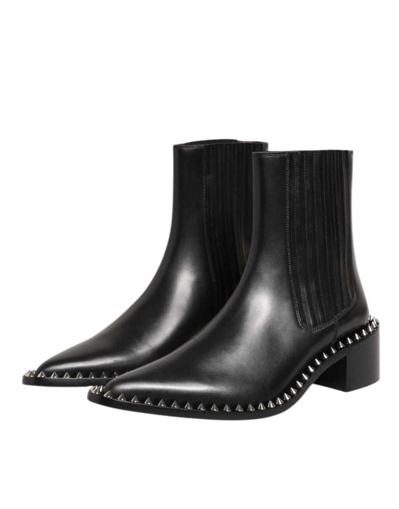 Dolce & Gabbana Black Leather Studded Men Short Boots Shoes - Beyzy Store - Dolce & Gabbana