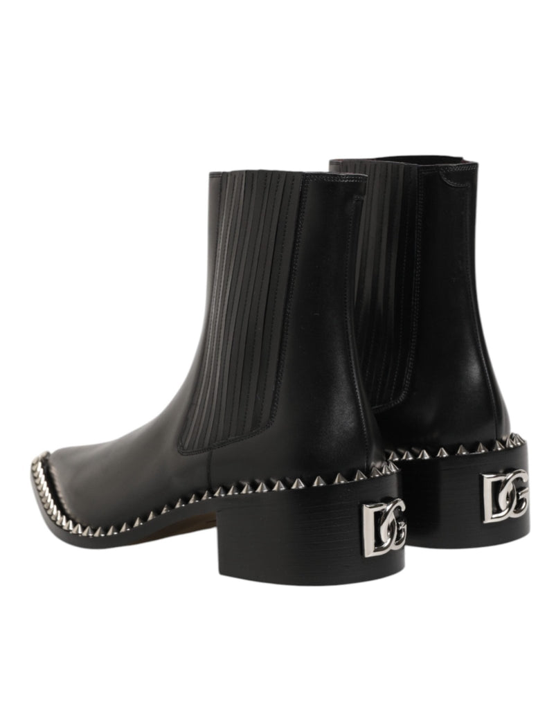 Dolce & Gabbana Black Leather Studded Men Short Boots Shoes - Beyzy Store - Dolce & Gabbana