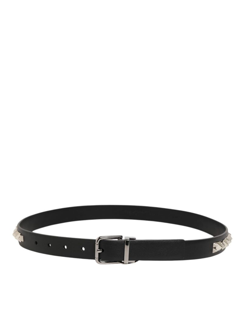 Dolce & Gabbana Black Leather Studded Silver - Tone Buckle Belt - Beyzy Store - Dolce & Gabbana