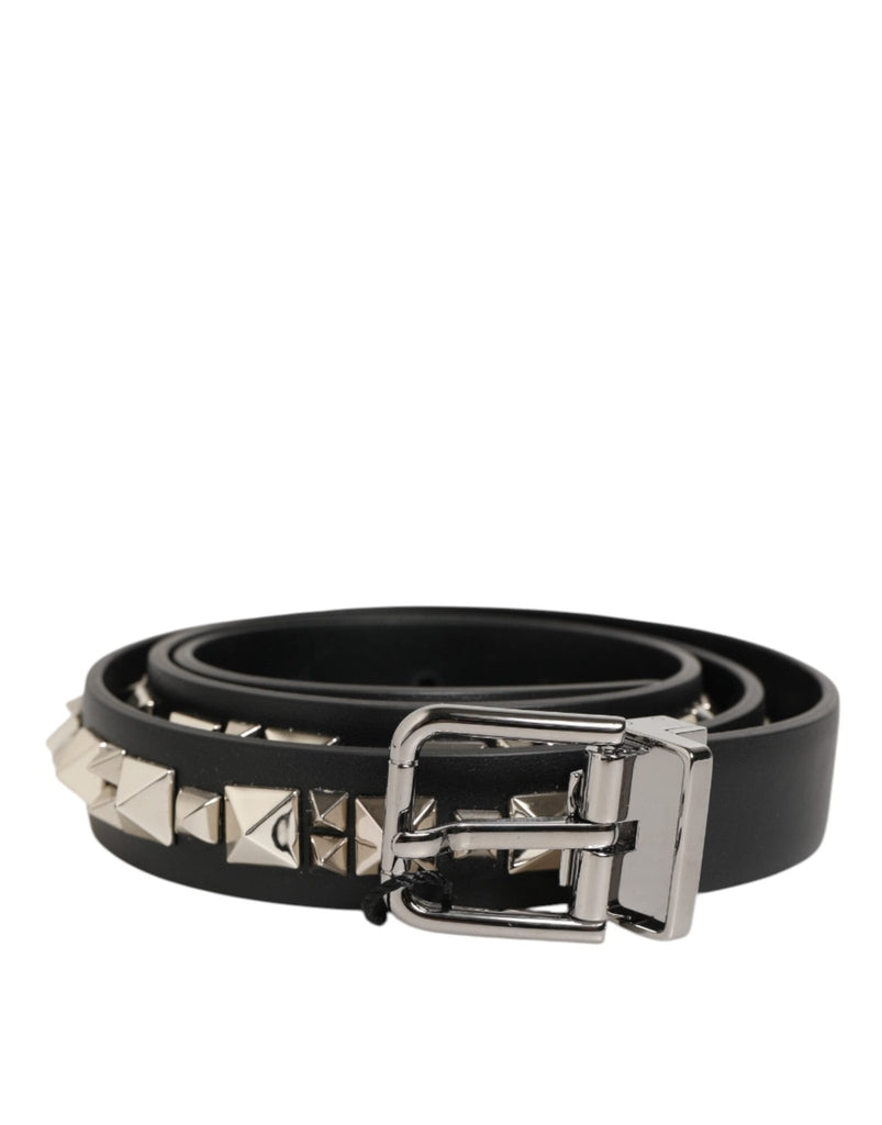 Dolce & Gabbana Black Leather Studded Silver - Tone Buckle Belt - Beyzy Store - Dolce & Gabbana