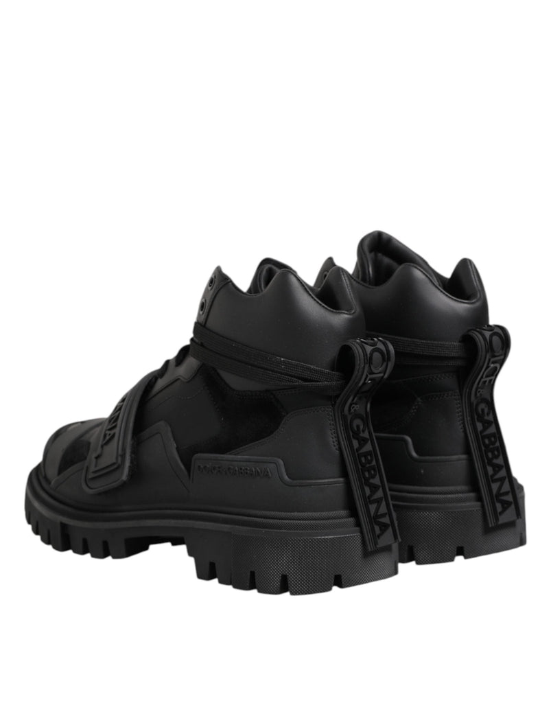 Dolce & Gabbana Black Leather Trekking Sneakers Boots Shoes - Beyzy Store - Dolce & Gabbana