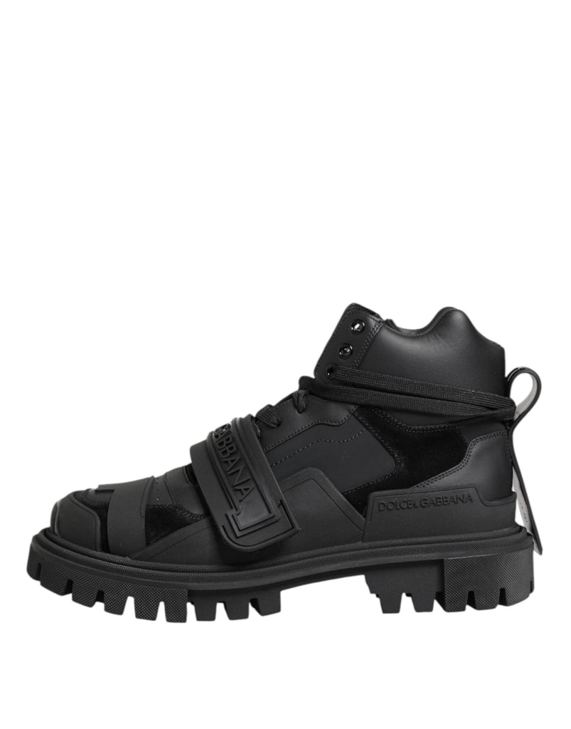 Dolce & Gabbana Black Leather Trekking Sneakers Boots Shoes - Beyzy Store - Dolce & Gabbana