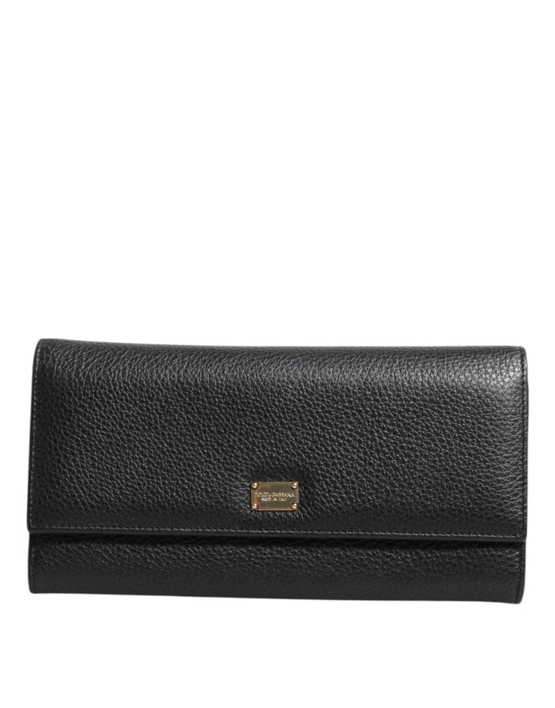 Dolce & Gabbana Black Leather Trifold Logo Plaque Card Holder Wallet - Beyzy Store - Dolce & Gabbana