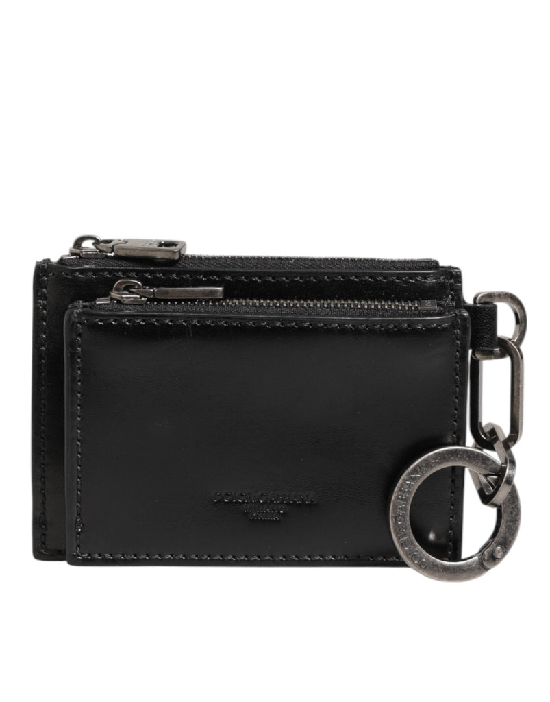 Dolce & Gabbana Black Leather Zipped Card Holder Coin Purse Keyring Wallet - Beyzy Store - Dolce & Gabbana