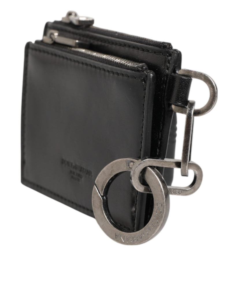 Dolce & Gabbana Black Leather Zipped Card Holder Coin Purse Keyring Wallet - Beyzy Store - Dolce & Gabbana