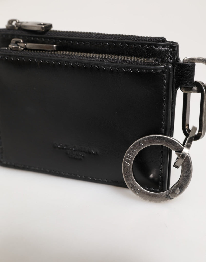 Dolce & Gabbana Black Leather Zipped Card Holder Coin Purse Keyring Wallet - Beyzy Store - Dolce & Gabbana