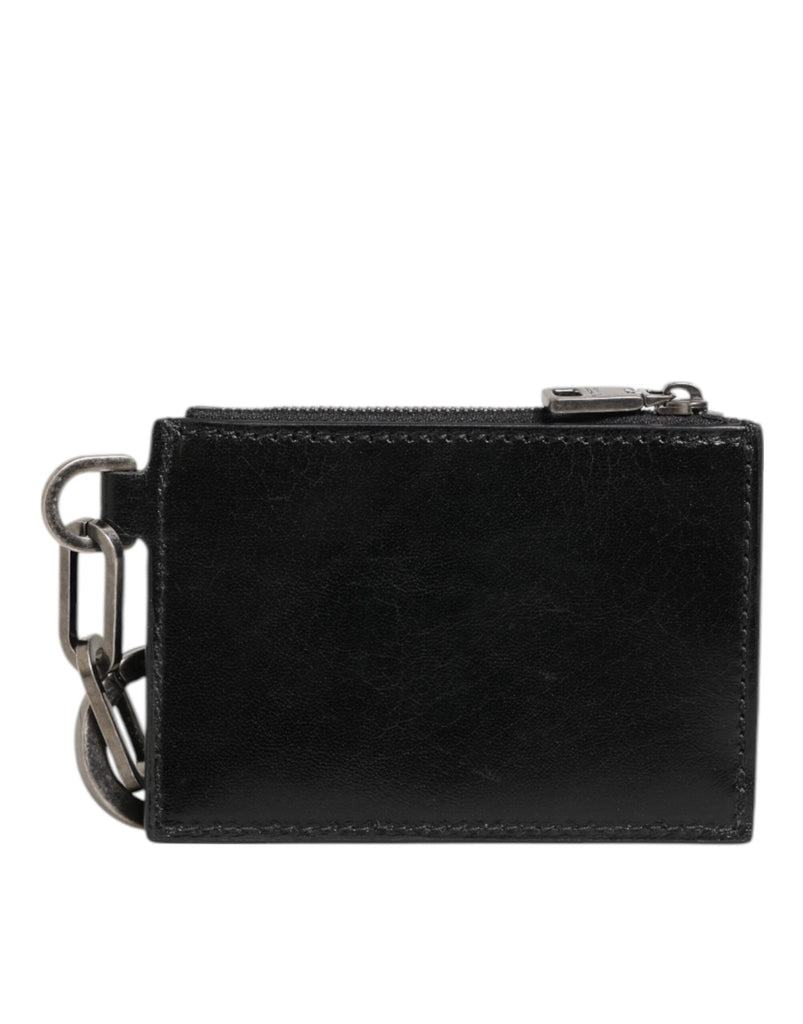 Dolce & Gabbana Black Leather Zipped Card Holder Coin Purse Keyring Wallet - Beyzy Store - Dolce & Gabbana