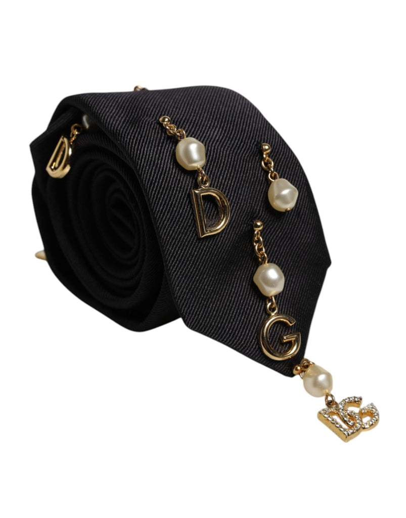 Dolce & Gabbana Black Logo Embellished Adjustable Necktie Tie - Beyzy Store - Dolce & Gabbana