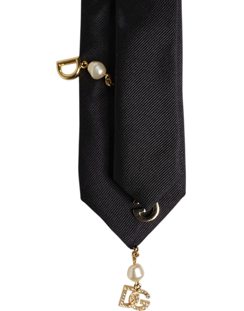 Dolce & Gabbana Black Logo Embellished Adjustable Necktie Tie - Beyzy Store - Dolce & Gabbana