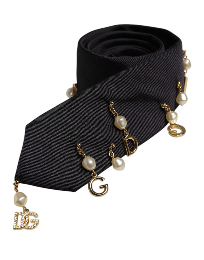 Dolce & Gabbana Black Logo Embellished Adjustable Necktie Tie - Beyzy Store - Dolce & Gabbana