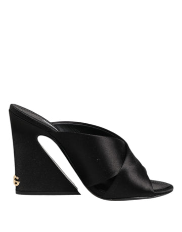 Dolce & Gabbana Black Logo KEIRA Satin Slides Sandals Shoes - Beyzy Store - Dolce & Gabbana