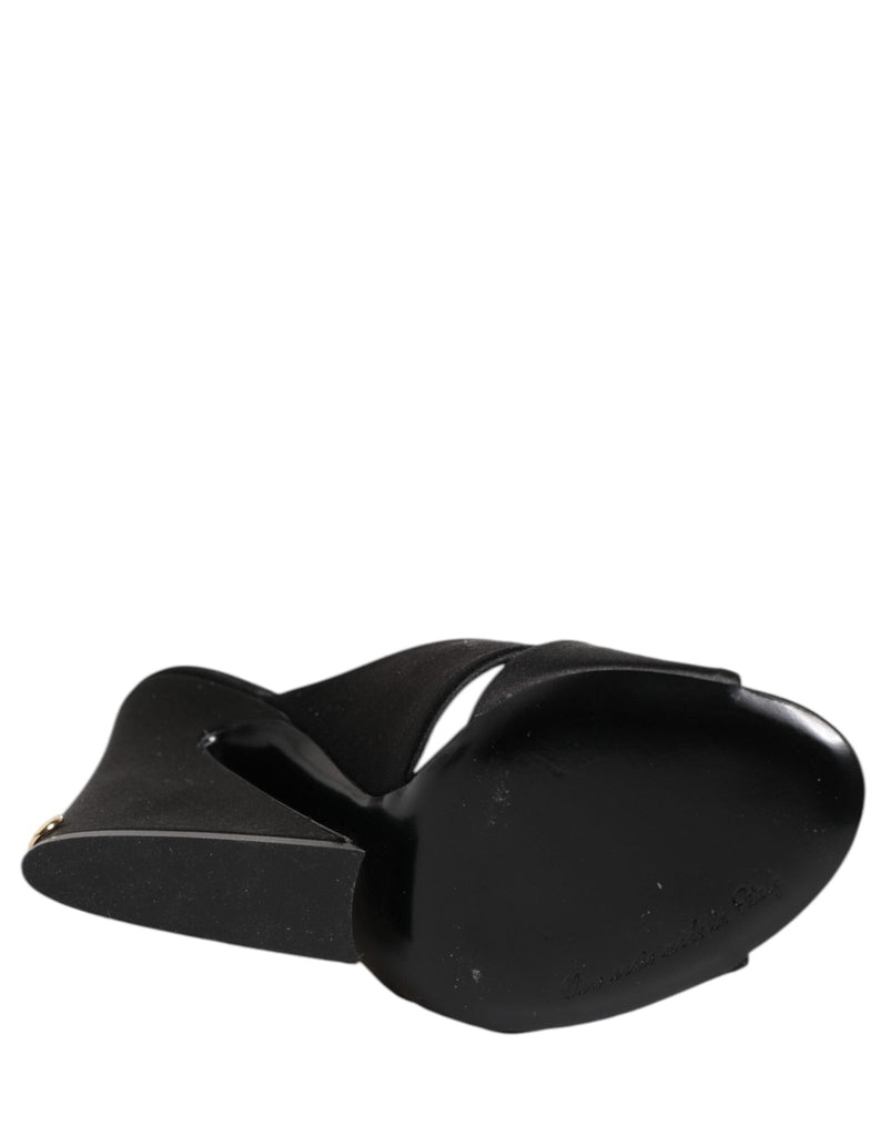 Dolce & Gabbana Black Logo KEIRA Satin Slides Sandals Shoes - Beyzy Store - Dolce & Gabbana