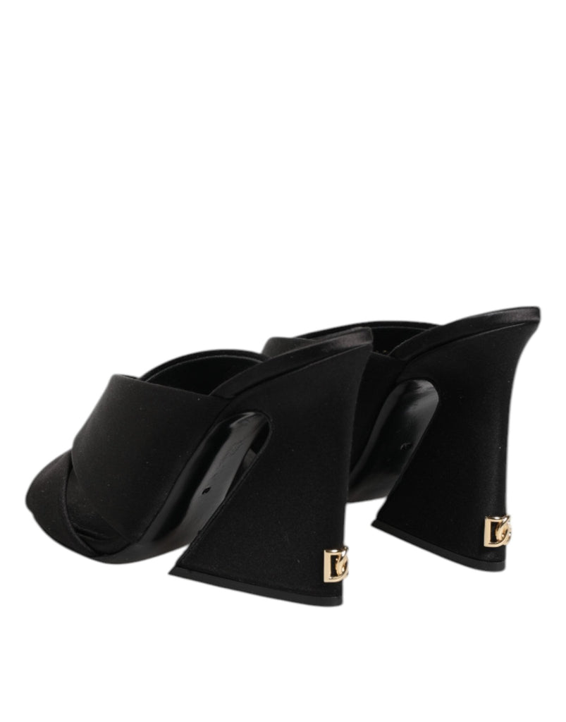 Dolce & Gabbana Black Logo KEIRA Satin Slides Sandals Shoes - Beyzy Store - Dolce & Gabbana