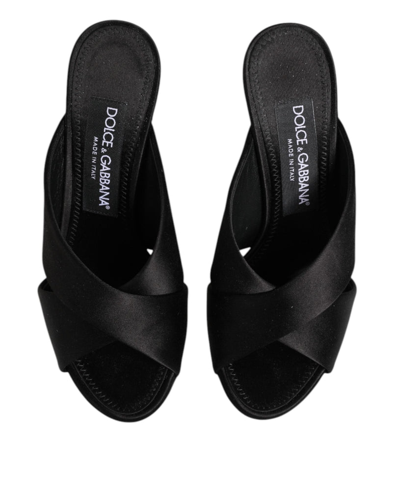 Dolce & Gabbana Black Logo KEIRA Satin Slides Sandals Shoes - Beyzy Store - Dolce & Gabbana