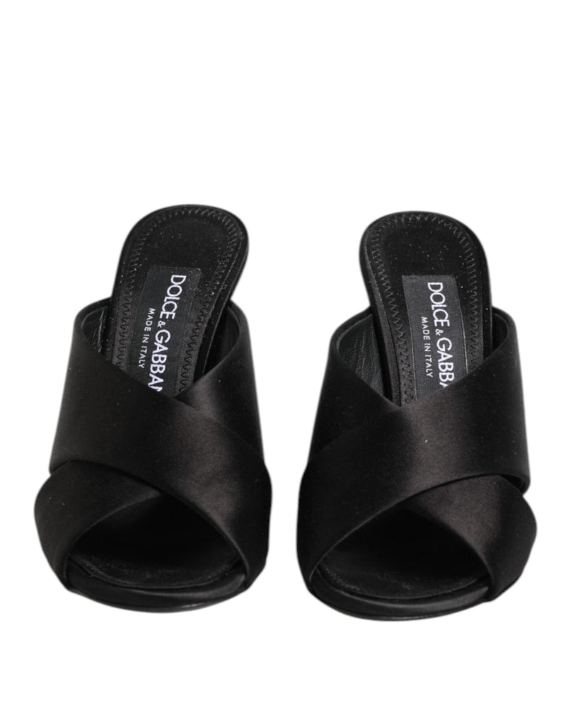 Dolce & Gabbana Black Logo KEIRA Satin Slides Sandals Shoes - Beyzy Store - Dolce & Gabbana