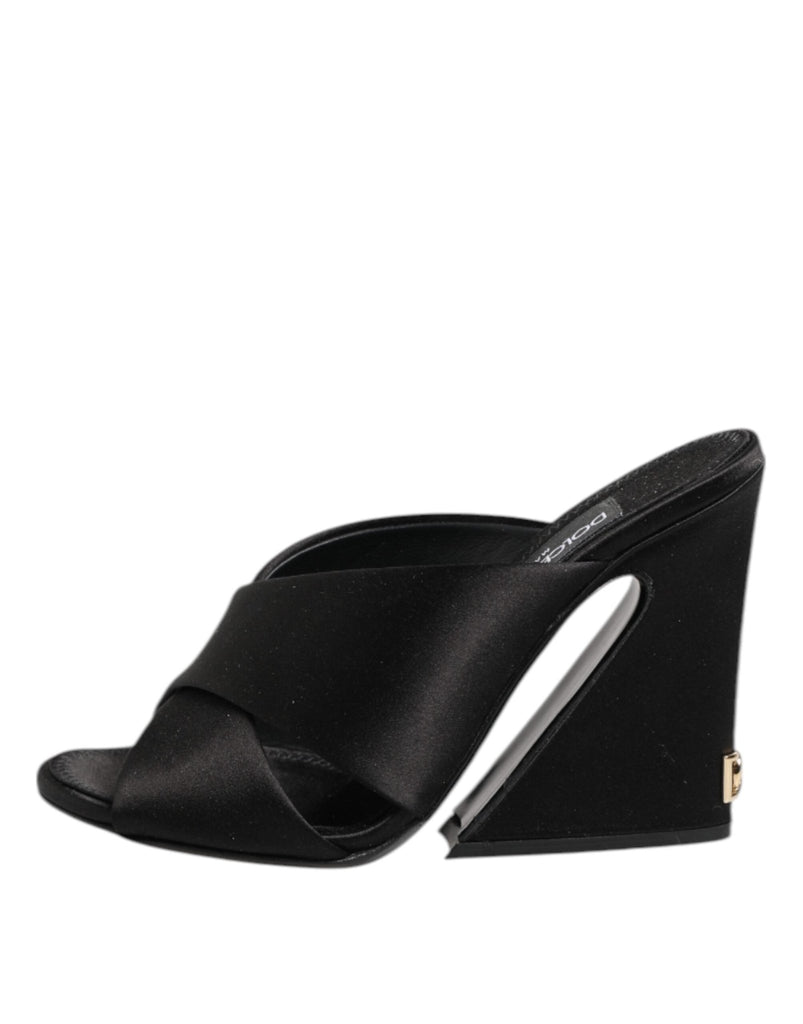 Dolce & Gabbana Black Logo KEIRA Satin Slides Sandals Shoes - Beyzy Store - Dolce & Gabbana