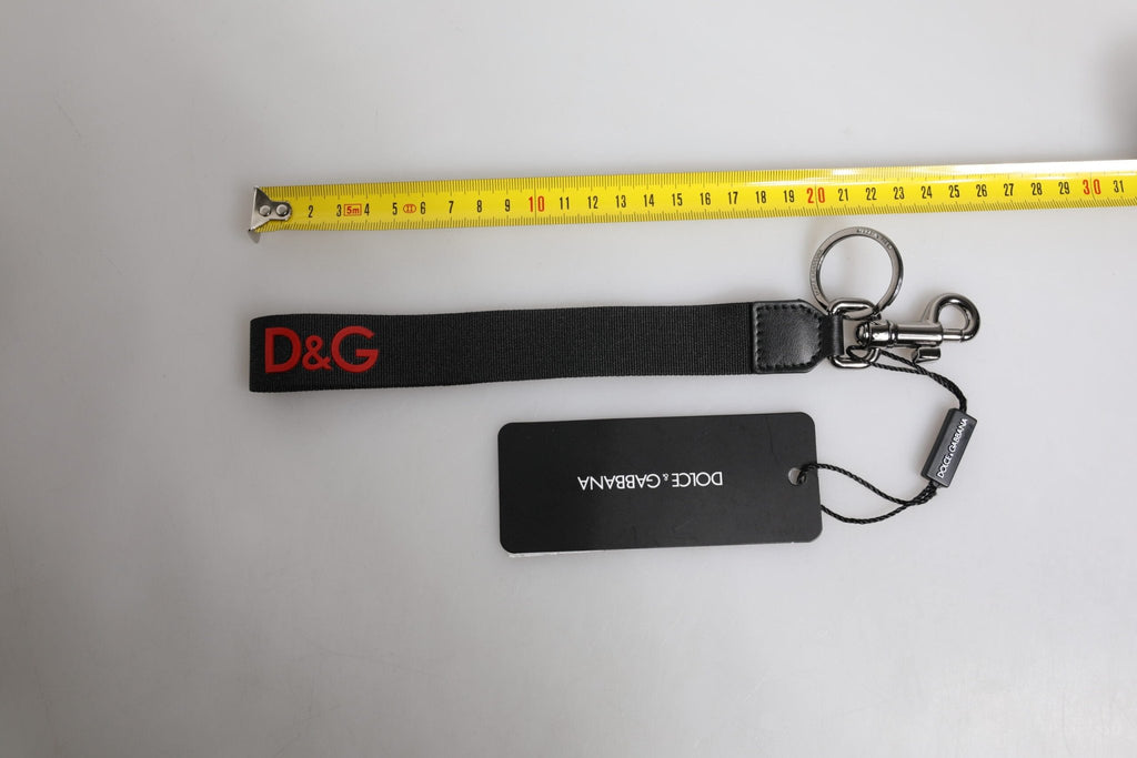 Dolce & Gabbana Black Logo Nylon Silver Brass Men Holder Keychain Keyring - Beyzy Store - Dolce & Gabbana