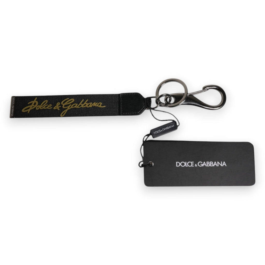 Dolce & Gabbana Black Logo Nylon Silver Brass Men Holder Keychain Keyring - Beyzy Store - Dolce & Gabbana