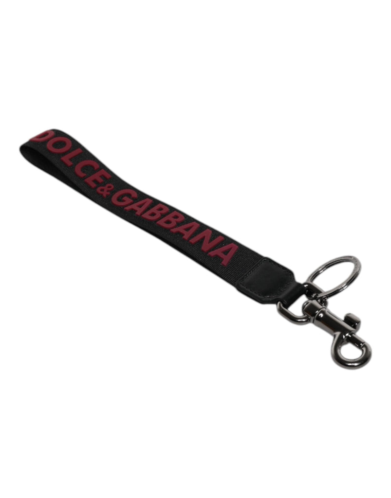 Dolce & Gabbana Black Logo Nylon Silver Brass Men Holder Keychain Keyring - Beyzy Store - Dolce & Gabbana
