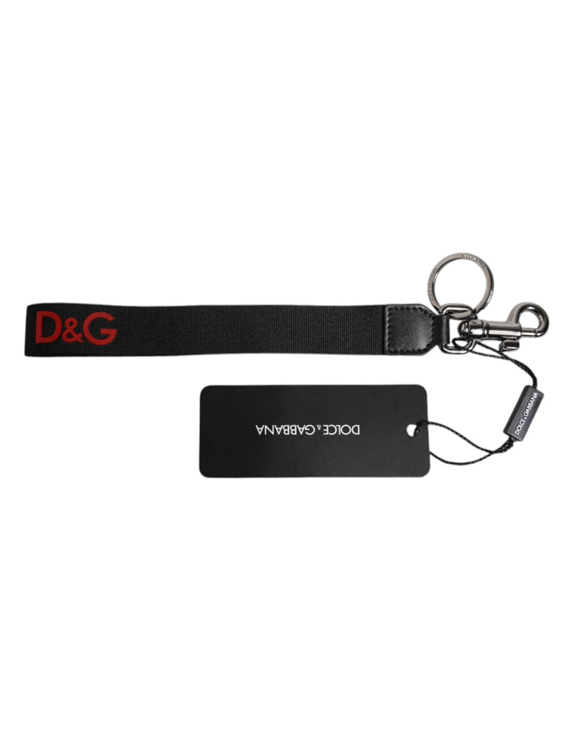 Dolce & Gabbana Black Logo Nylon Silver Brass Men Holder Keychain Keyring - Beyzy Store - Dolce & Gabbana
