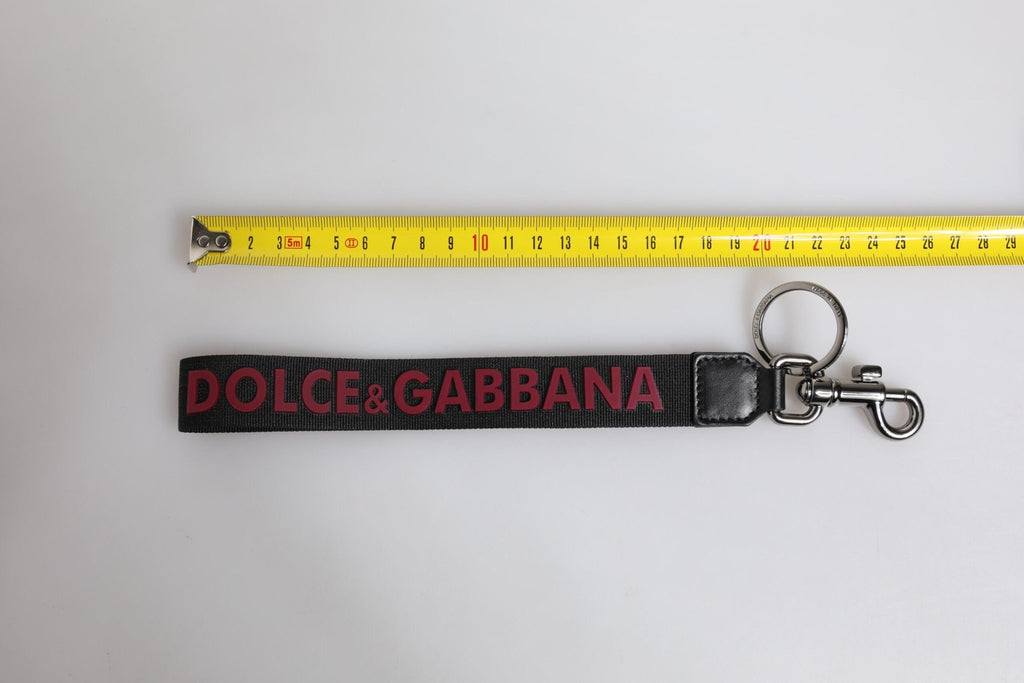 Dolce & Gabbana Black Logo Nylon Silver Brass Men Holder Keychain Keyring - Beyzy Store - Dolce & Gabbana