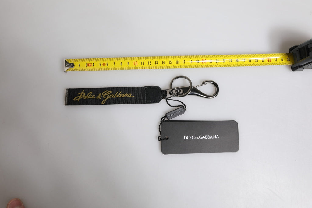 Dolce & Gabbana Black Logo Nylon Silver Brass Men Holder Keychain Keyring - Beyzy Store - Dolce & Gabbana