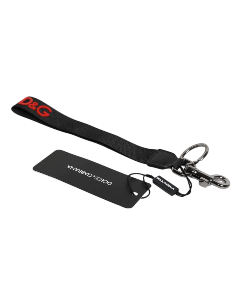 Dolce & Gabbana Black Logo Nylon Silver Brass Men Holder Keychain Keyring - Beyzy Store - Dolce & Gabbana