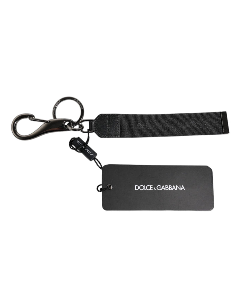 Dolce & Gabbana Black Logo Nylon Silver Brass Men Holder Keychain Keyring - Beyzy Store - Dolce & Gabbana
