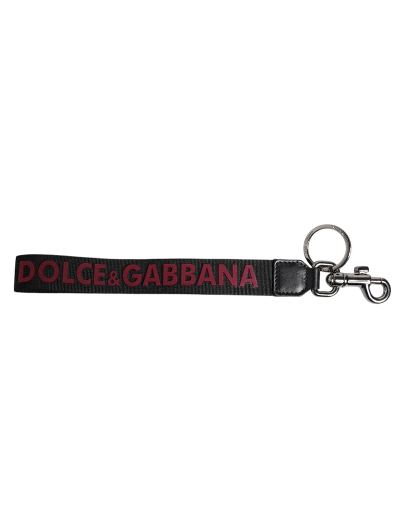Dolce & Gabbana Black Logo Nylon Silver Brass Men Holder Keychain Keyring - Beyzy Store - Dolce & Gabbana