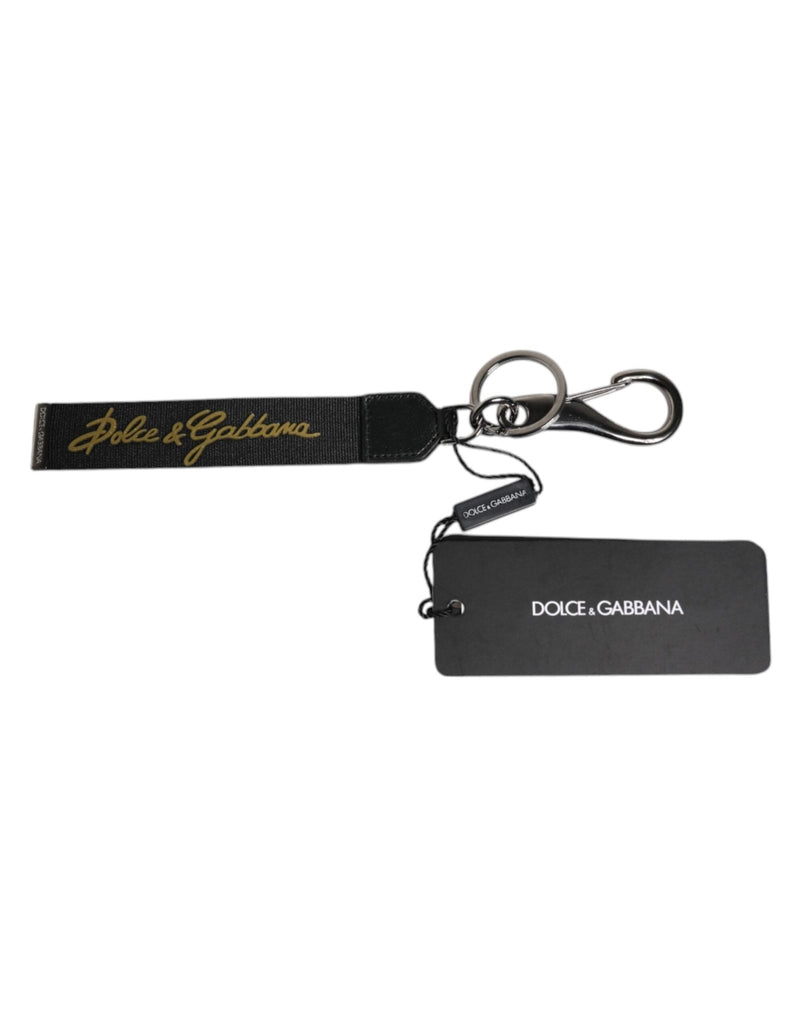 Dolce & Gabbana Black Logo Nylon Silver Brass Men Holder Keychain Keyring - Beyzy Store - Dolce & Gabbana