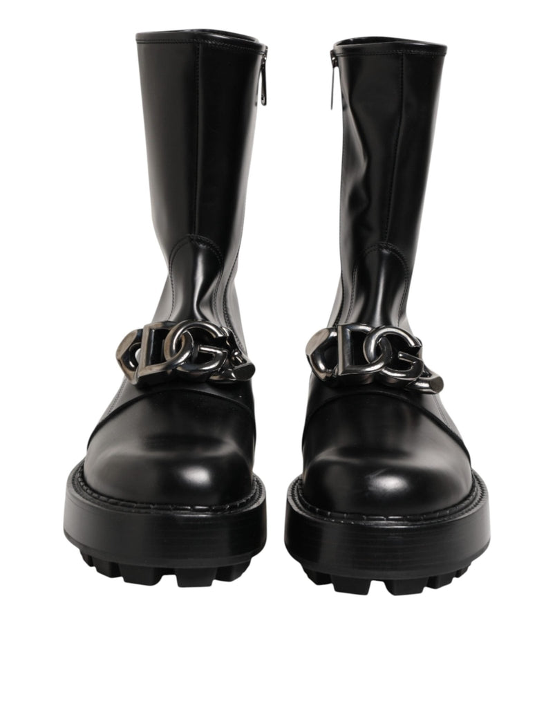 Dolce & Gabbana Black Logo Plaque Mid Calf Biker Boots Shoes - Beyzy Store - Dolce & Gabbana
