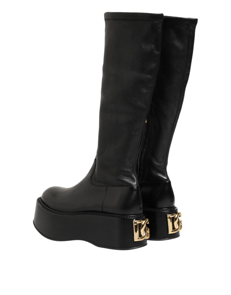 Dolce & Gabbana Black Logo Plaque Over The Calf Boots Shoes - Beyzy Store - Dolce & Gabbana