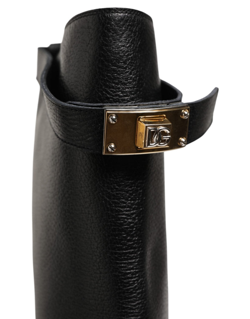 Dolce & Gabbana Black Logo Plaque Over The Calf Boots Shoes - Beyzy Store - Dolce & Gabbana