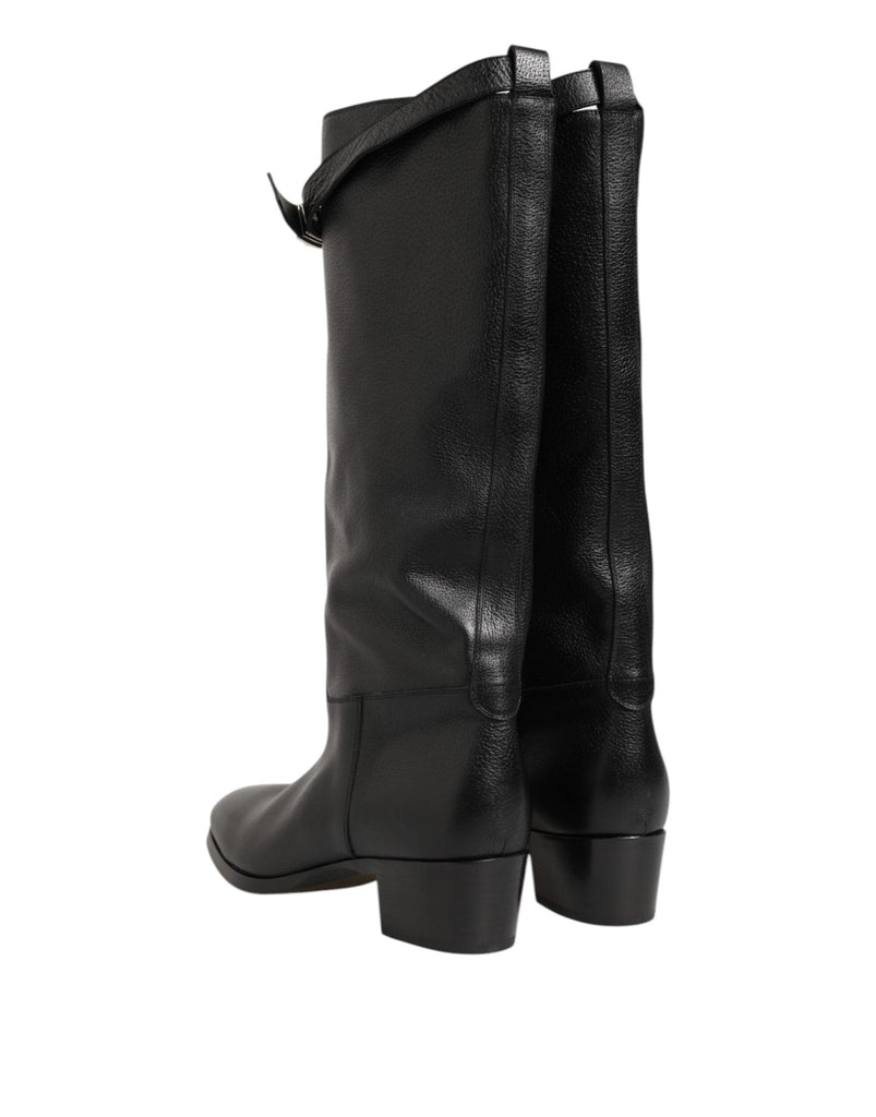 Dolce & Gabbana Black Logo Plaque Over The Calf Boots Shoes - Beyzy Store - Dolce & Gabbana