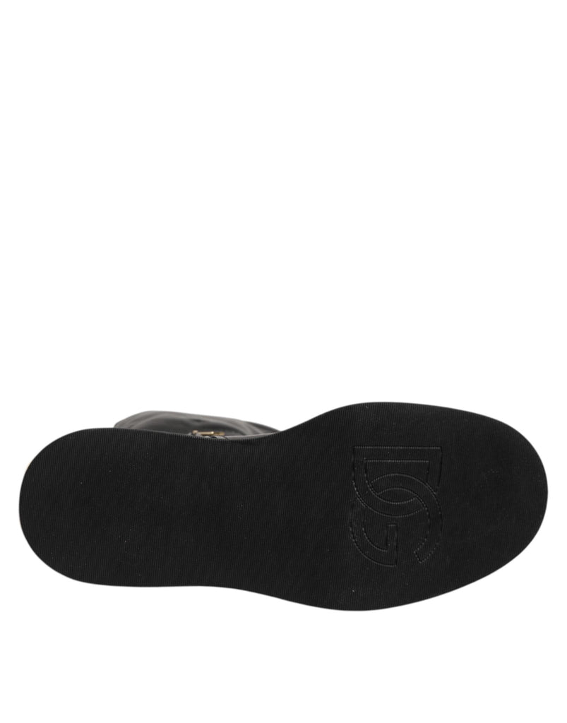 Dolce & Gabbana Black Logo Plaque Over The Calf Boots Shoes - Beyzy Store - Dolce & Gabbana