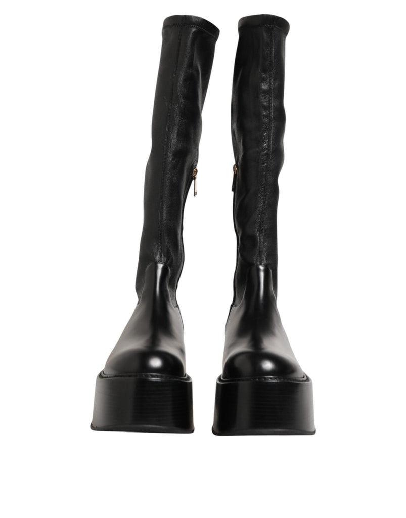 Dolce & Gabbana Black Logo Plaque Over The Calf Boots Shoes - Beyzy Store - Dolce & Gabbana