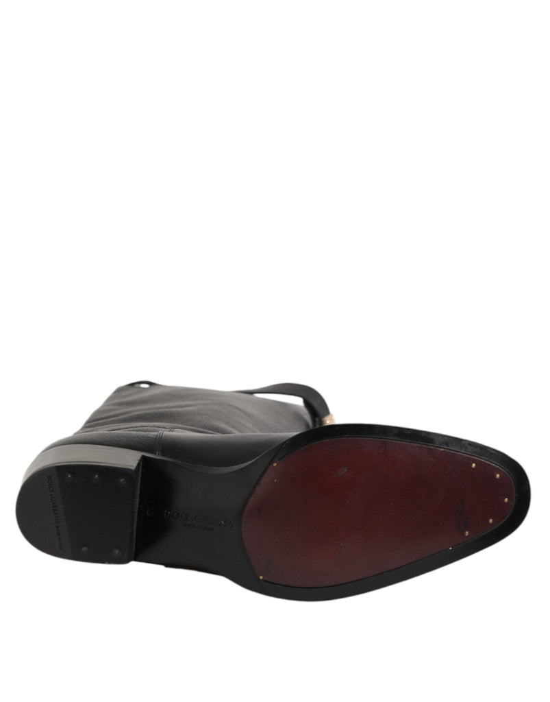 Dolce & Gabbana Black Logo Plaque Over The Calf Boots Shoes - Beyzy Store - Dolce & Gabbana