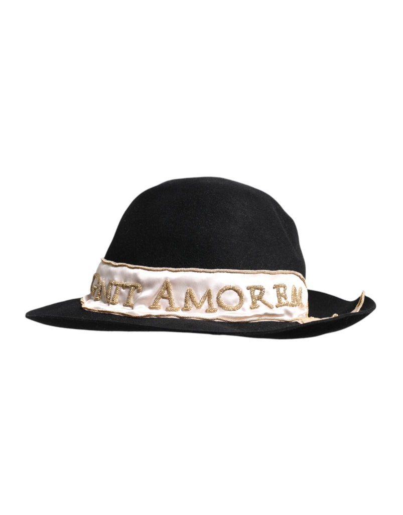 Dolce & Gabbana Black Logo Sequin Embroidery Wide Brim Hat - Beyzy Store - Dolce & Gabbana