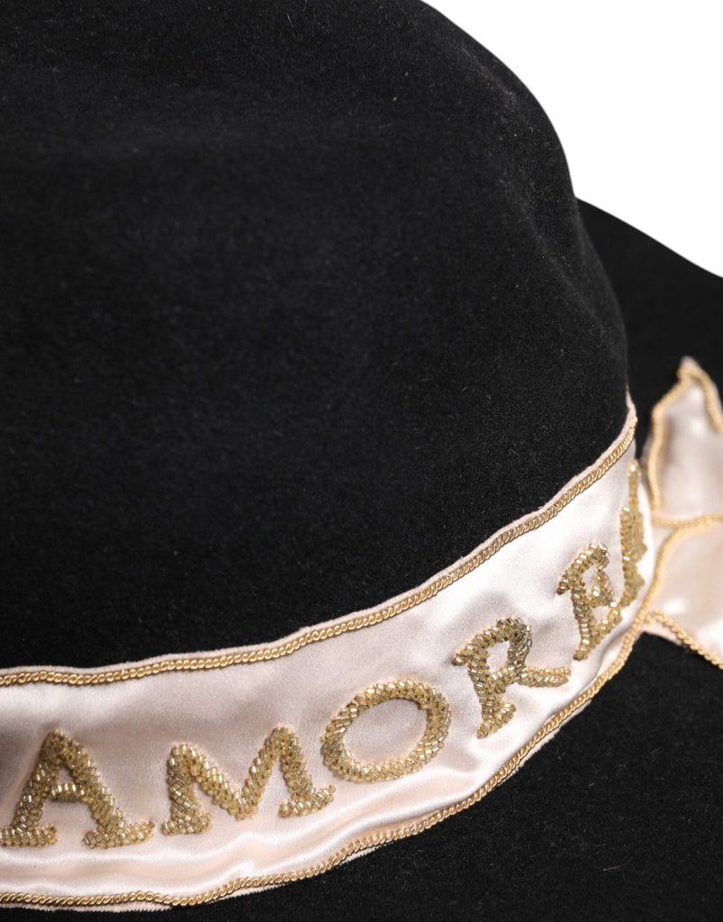 Dolce & Gabbana Black Logo Sequin Embroidery Wide Brim Hat - Beyzy Store - Dolce & Gabbana