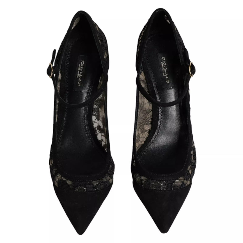 Dolce & Gabbana Black Mary Jane Taormina Lace Pumps Shoes - Beyzy Store - Dolce & Gabbana