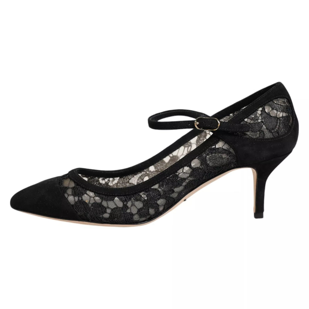 Dolce & Gabbana Black Mary Jane Taormina Lace Pumps Shoes - Beyzy Store - Dolce & Gabbana