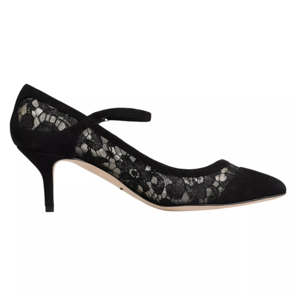 Dolce & Gabbana Black Mary Jane Taormina Lace Pumps Shoes - Beyzy Store - Dolce & Gabbana