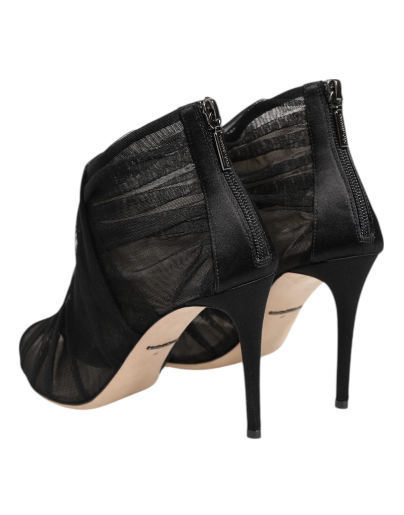 Dolce & Gabbana Black Mesh Stiletto Heels Ankle Boots Shoes - Beyzy Store - Dolce & Gabbana