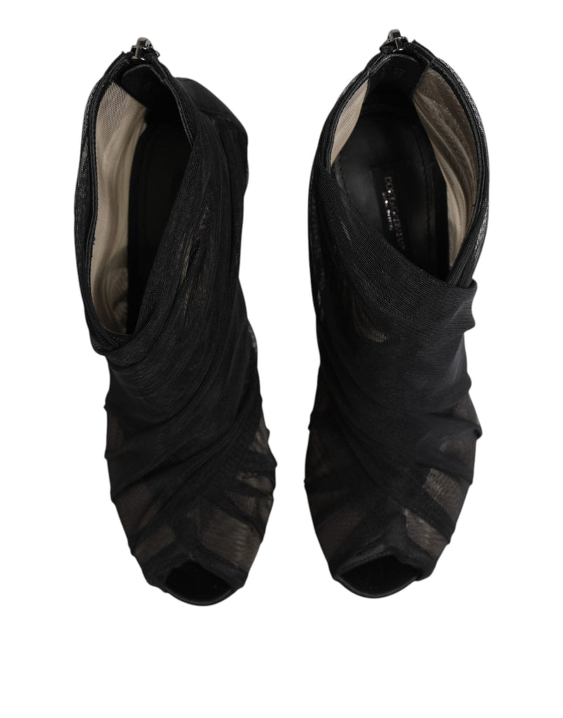 Dolce & Gabbana Black Mesh Stiletto Heels Ankle Boots Shoes - Beyzy Store - Dolce & Gabbana