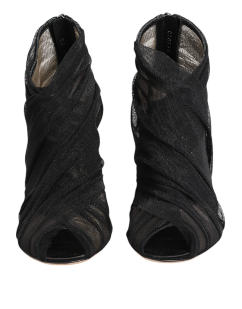 Dolce & Gabbana Black Mesh Stiletto Heels Ankle Boots Shoes - Beyzy Store - Dolce & Gabbana