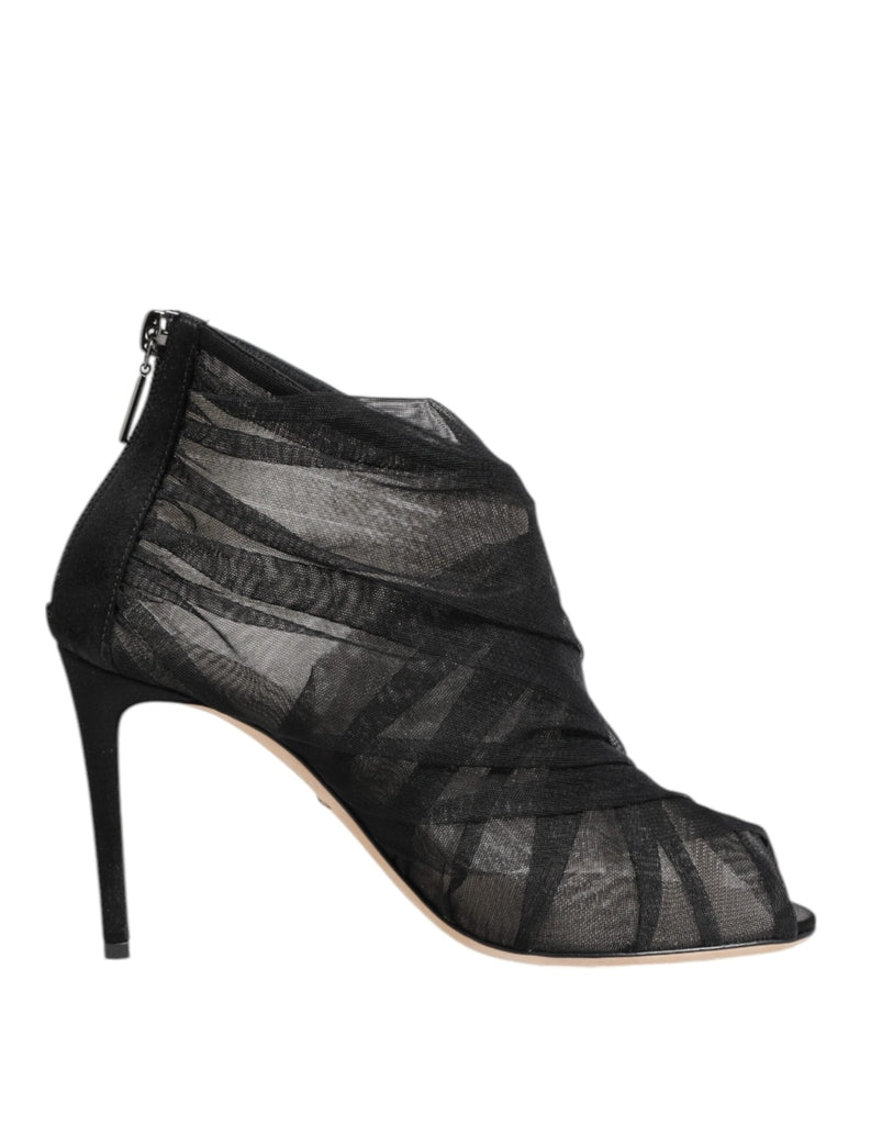 Dolce & Gabbana Black Mesh Stiletto Heels Ankle Boots Shoes - Beyzy Store - Dolce & Gabbana